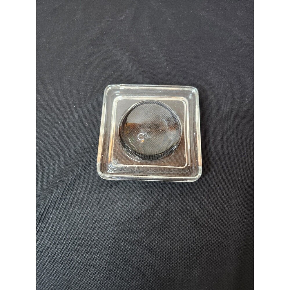Vintage Clear Glass Square Decorative 3.5" paperweight magnifying coin stamp